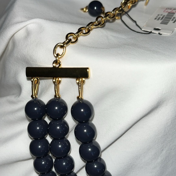 NWT Talbots 3-strand bead necklace. Navy blue & gold beads w/9” extender - Picture 6 of 11